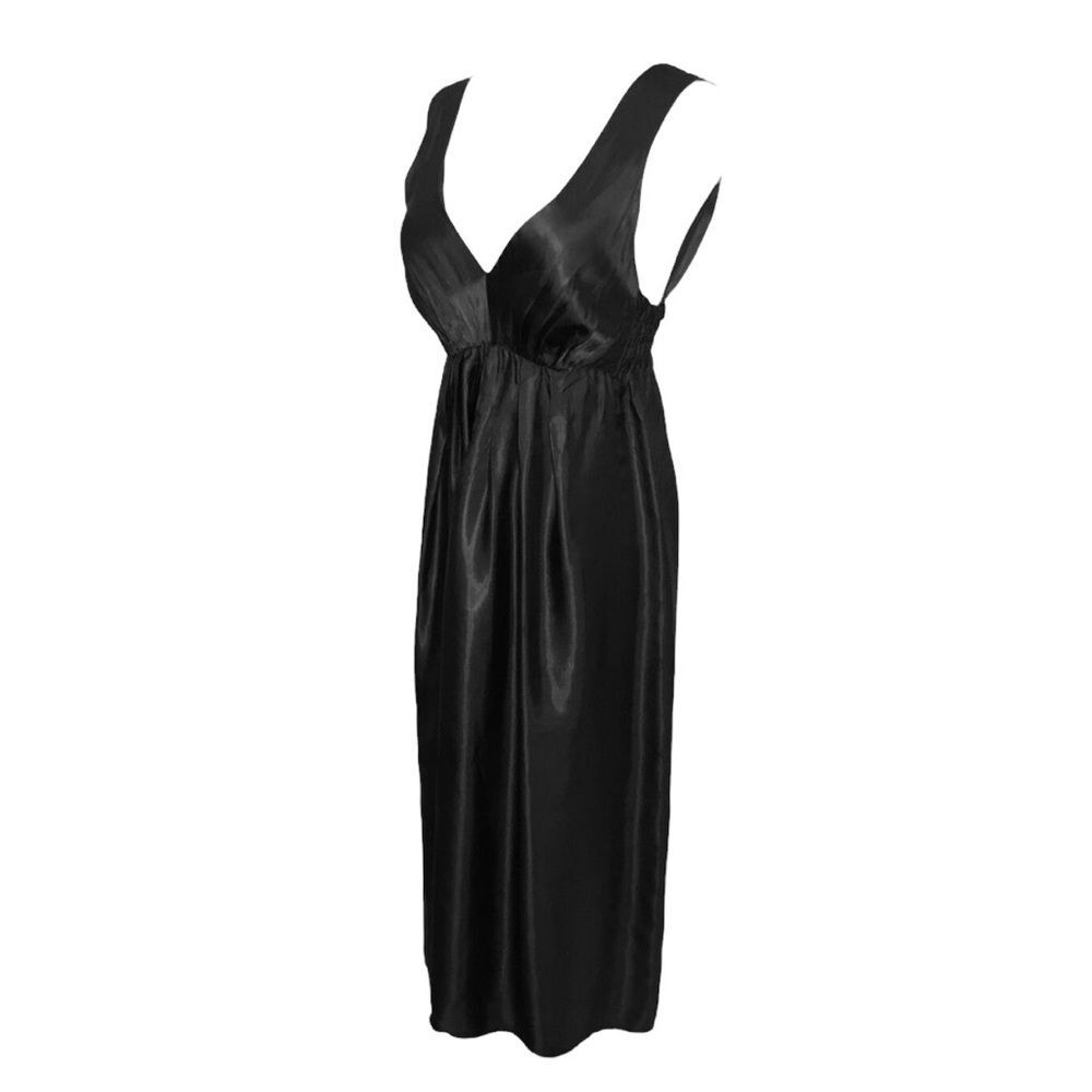 Scanlan & Theodore Size S Vintage Satin Knee Length Midi Dress in Black